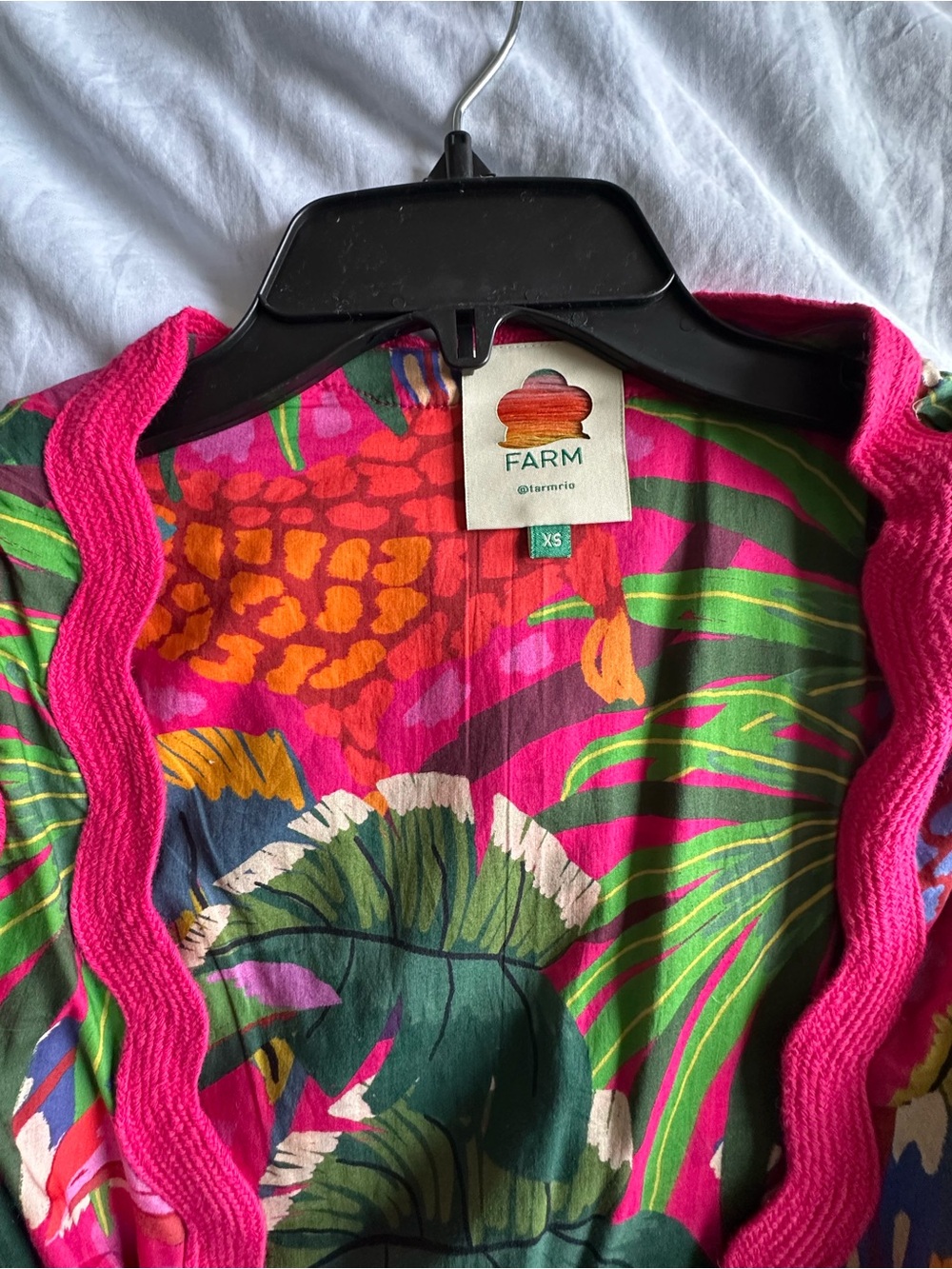 FARM Rio Bright Tropical Print Top with Pink Trim